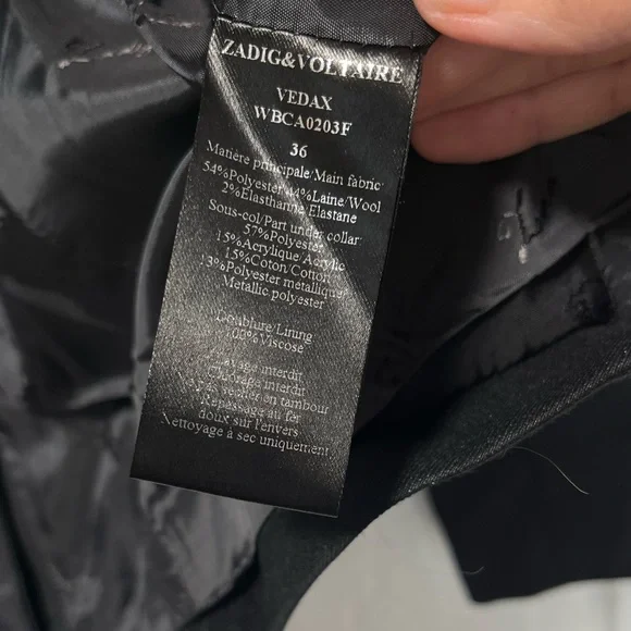 Zadig & Voltaire Bird Studded Back Black 2 Button Blazer Jacket size small - Picture 5 of 9